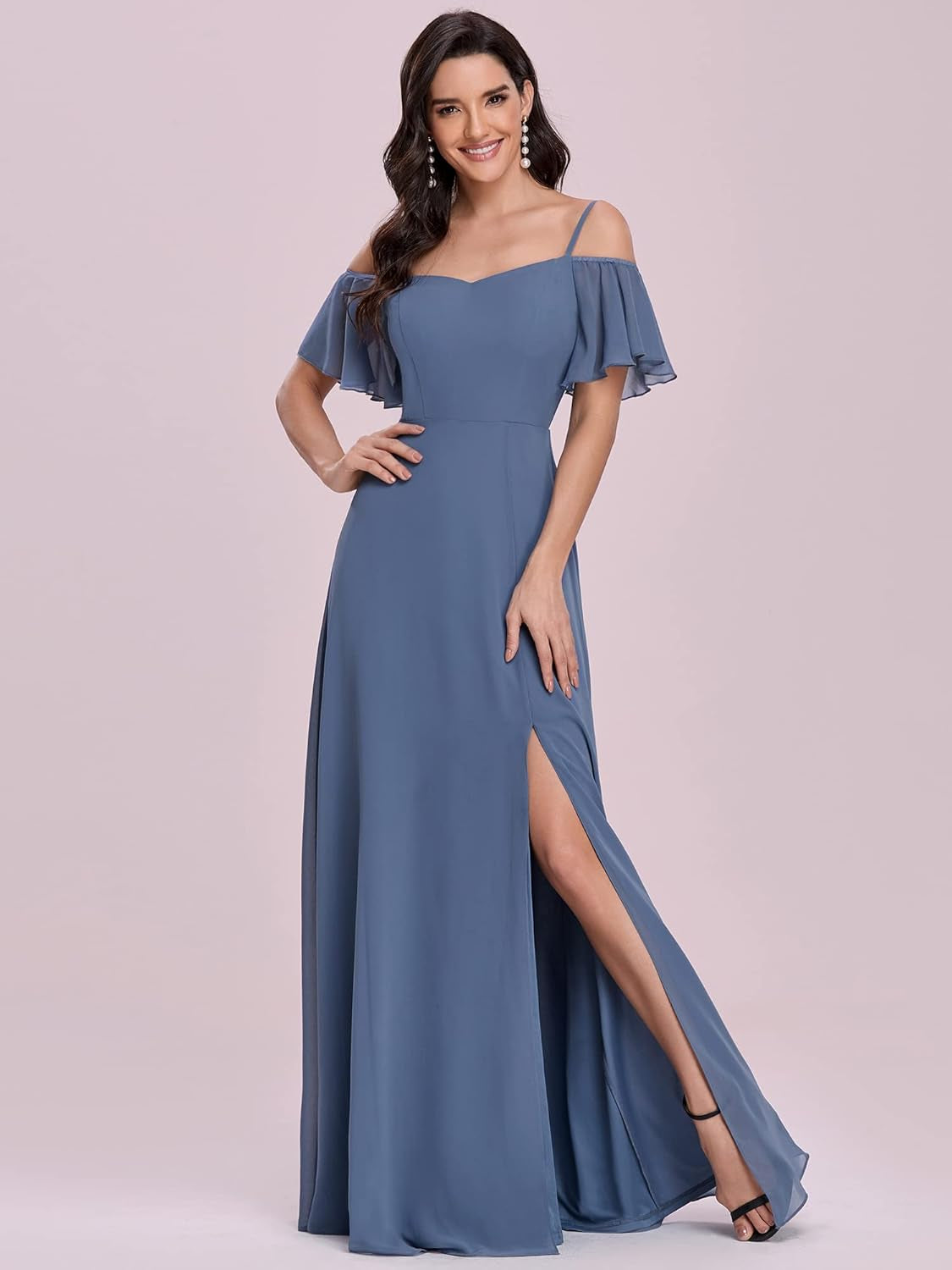 Off-Shoulder Short Sleeve A-Line Floor-Length Bridesmaid Dress for Women - Style 0237