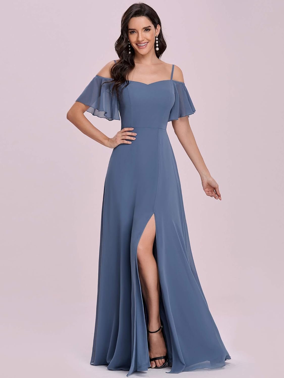 Off-Shoulder Short Sleeve A-Line Floor-Length Bridesmaid Dress for Women - Style 0237