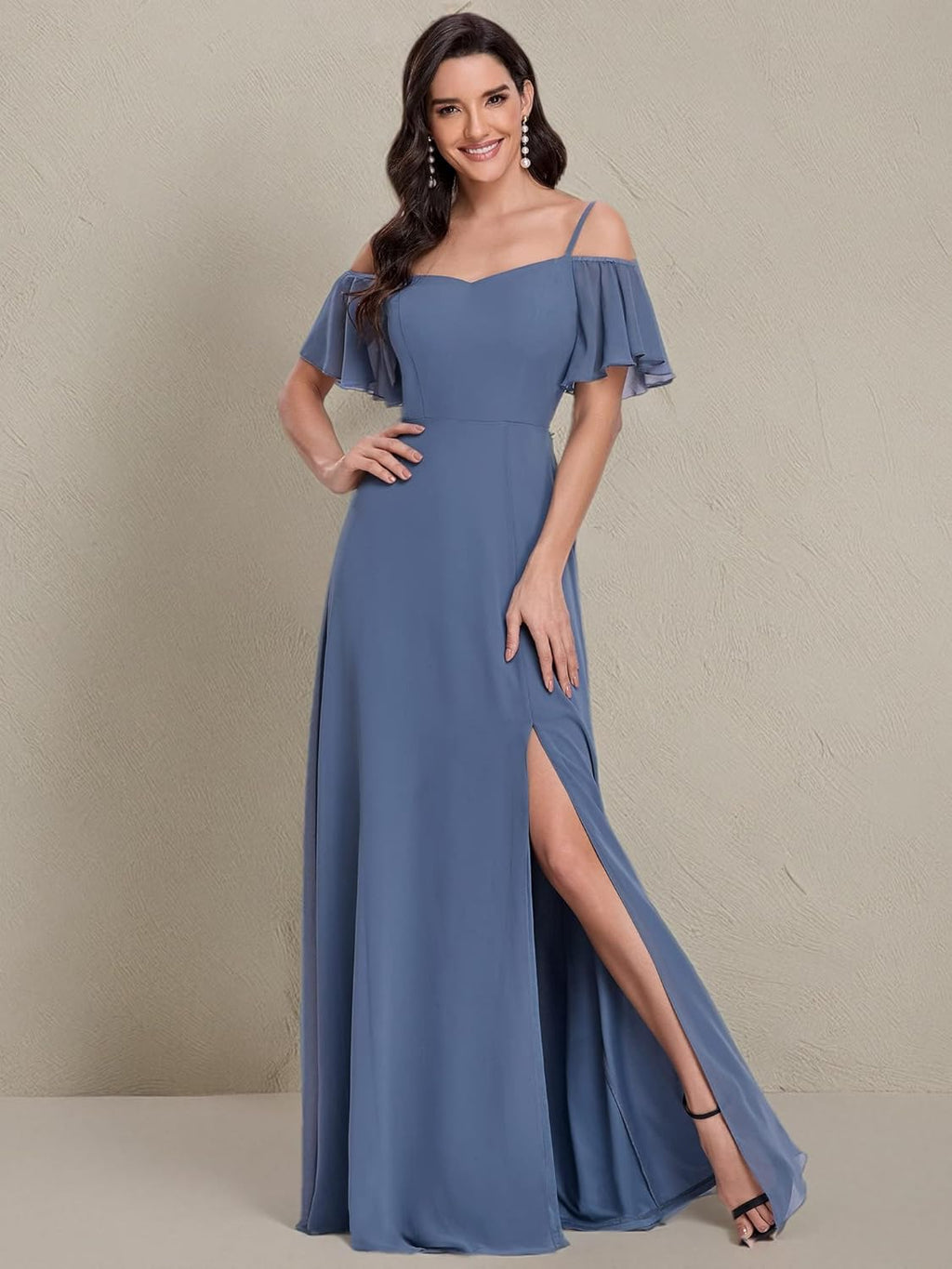 Off-Shoulder Short Sleeve A-Line Floor-Length Bridesmaid Dress for Women - Style 0237